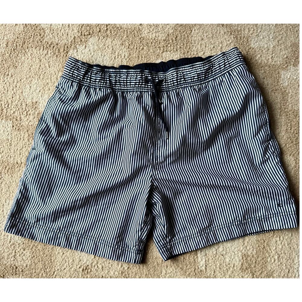 Men's Medium Navy & White Striped Swim Stuit/ Bathing Trunks